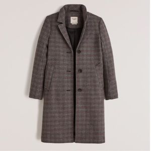 Abercrombie Wool Blend Dad Coat Grey Black White Red Plaid